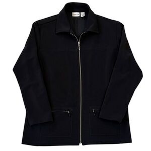 Chico’s Black Collared Full Zip Slinky Travel Jacket Long Pockets Size 2/Large